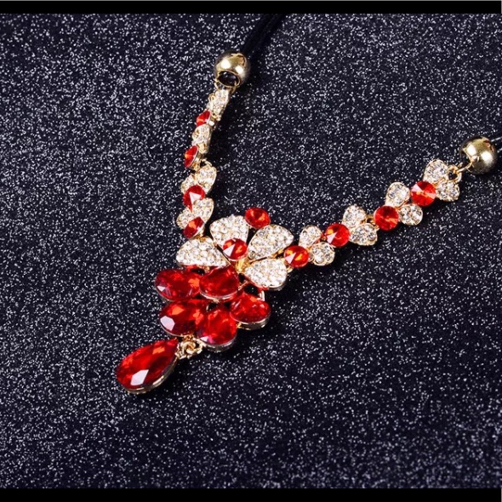 Ruby Red & Crystal Rhinestone Necklace - Picture 2 of 8